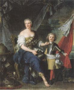 Jean Marc Nattier Mademoiselle de Lanbesc as Minerva,Arming Her Brother the Comte de Brionne and Directing Him to the Arts of War (mk05) Norge oil painting art